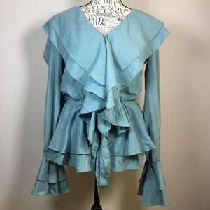 Arnold Zimberg multi ruffle aqua top button up ruffle sleeve 1700s Versailles S